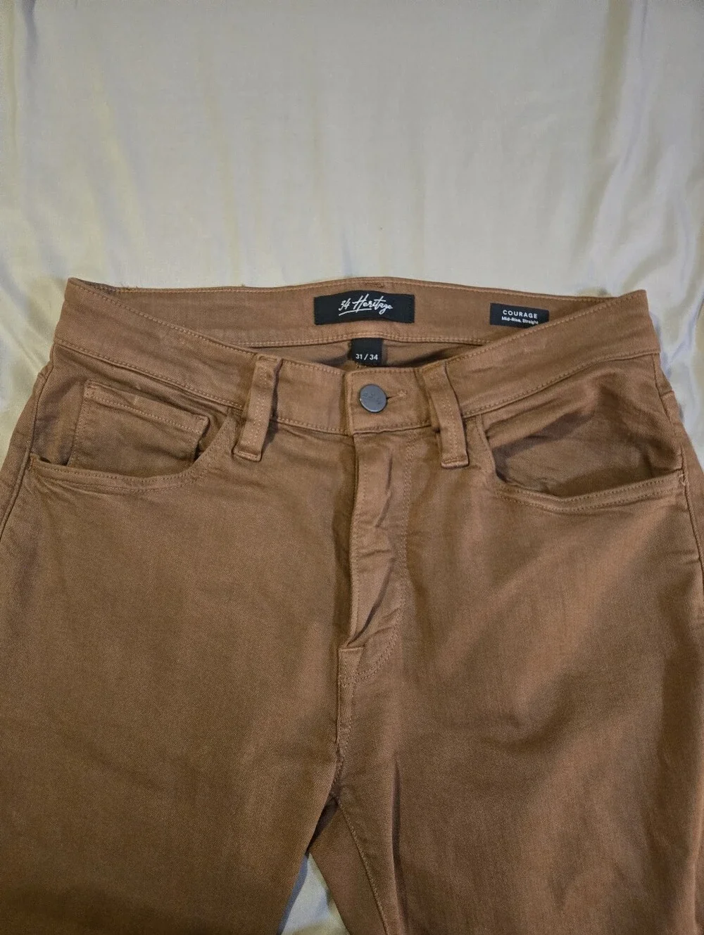 34 Heritage Courage Mid Rise Straight Jeans 31x34 Brown Tencel Stretch